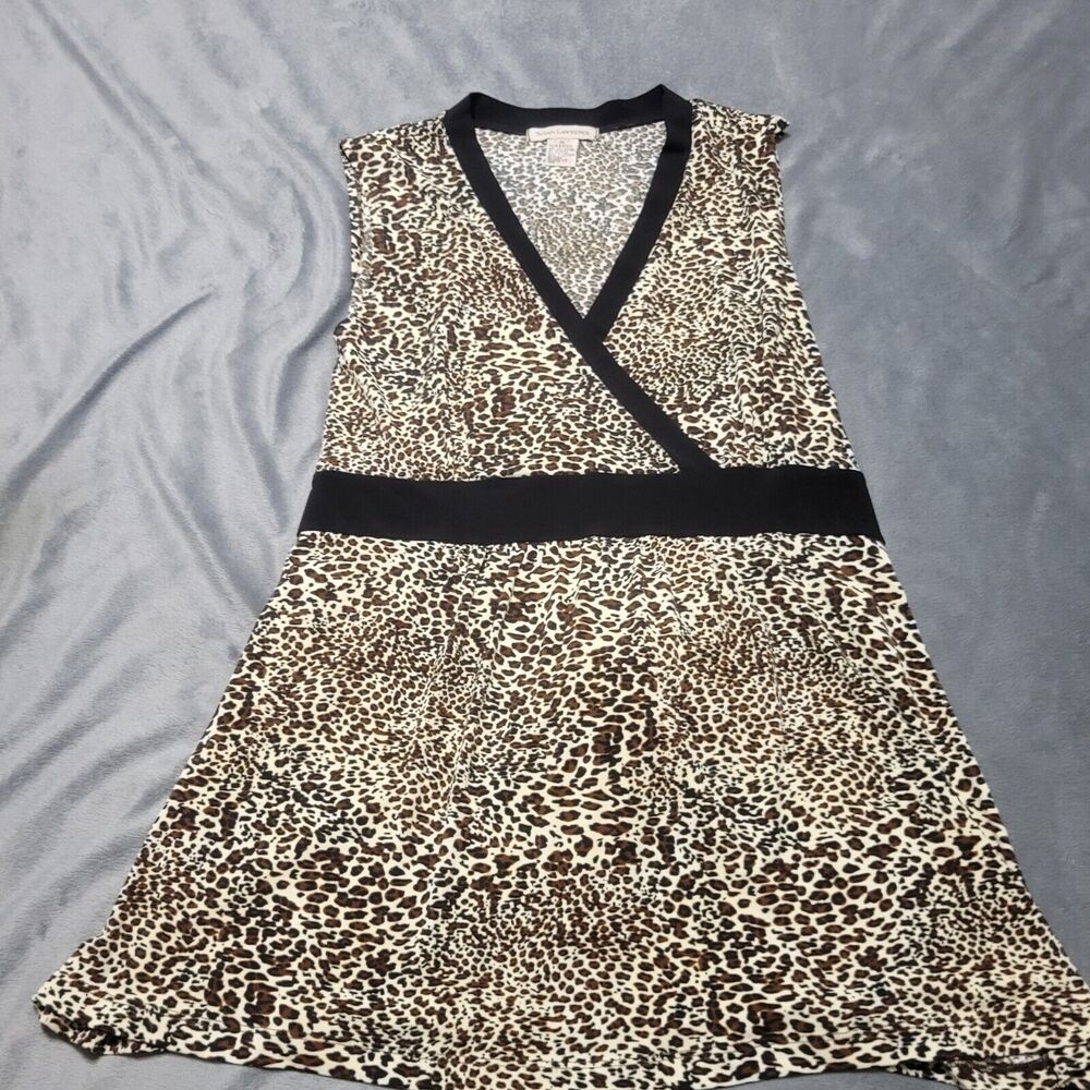 Susan Lawrence Shirt Womens XL‎ Blouse Black Beige Floral Slinky Sleeveless Top